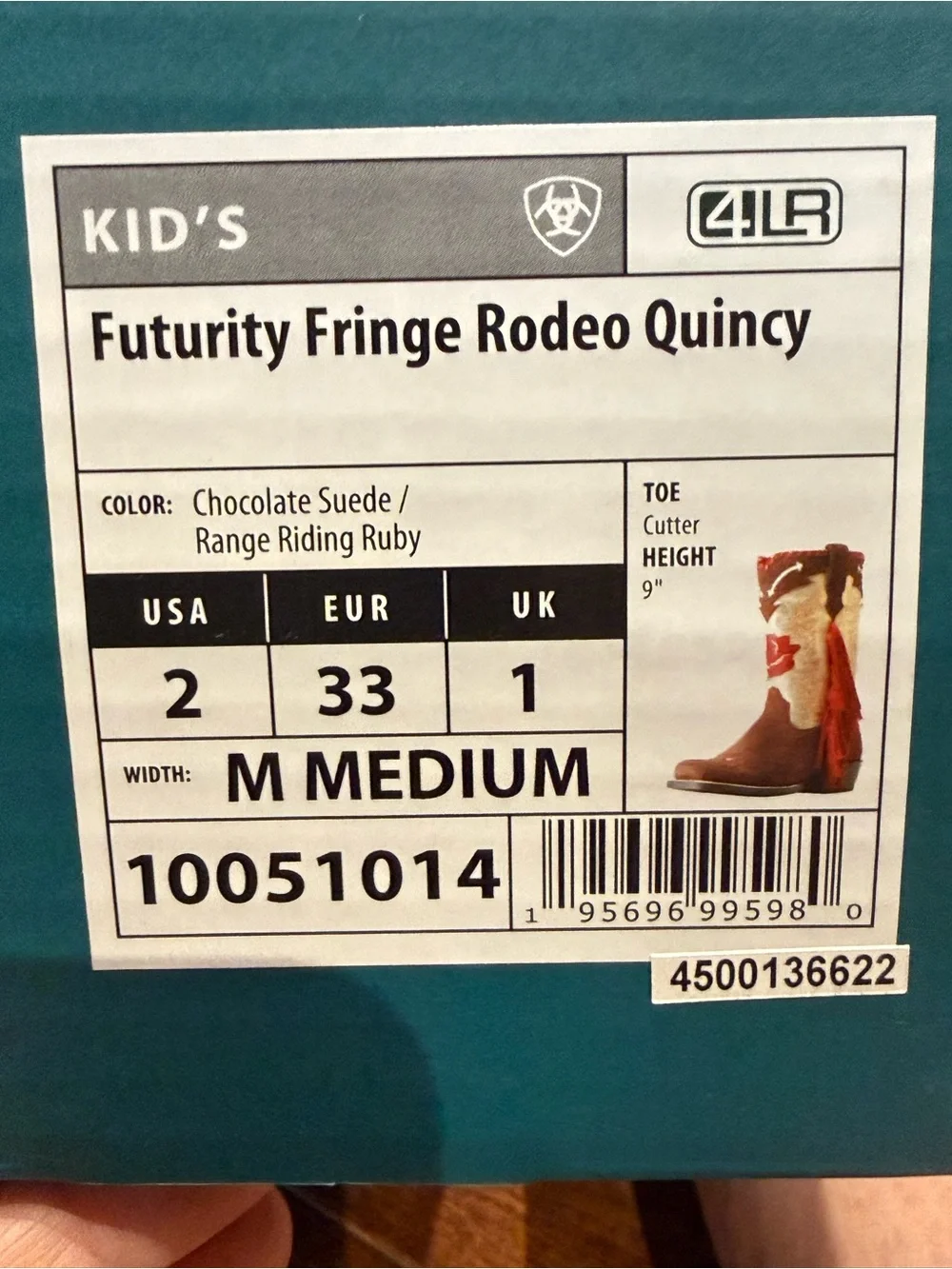 Ariat Futurity Fringe Brown & Cream Fringe Boots Red Rose Embroidery Girls Size2